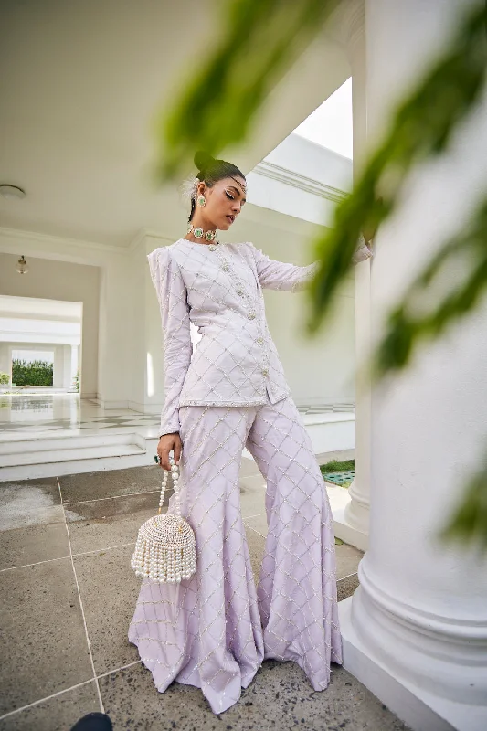 Lavender Embroidered Jacket With Flared Palazzo Notch Collar Jacket Peter Pan Collar Jacket Cowl Neck Jacket Lavender Embroidered Jacket With Flared Palazzo Notch Collar Jacket Peter Pan Collar Jacket Cowl Neck Jacket
