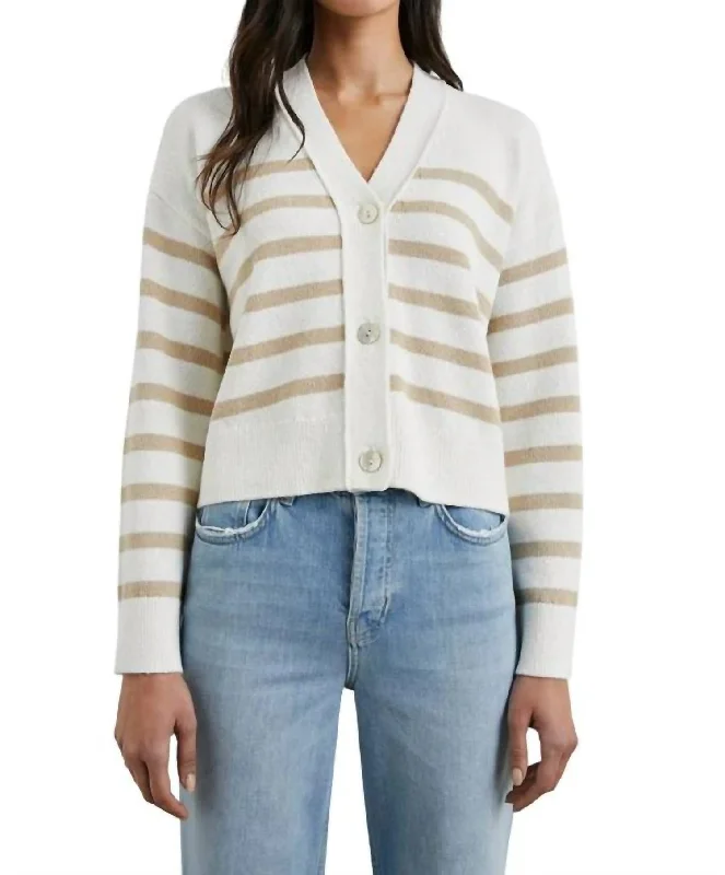 Geneva Cardigan In Sand White Asymmetrical,ymmetric Pencil Cardigan