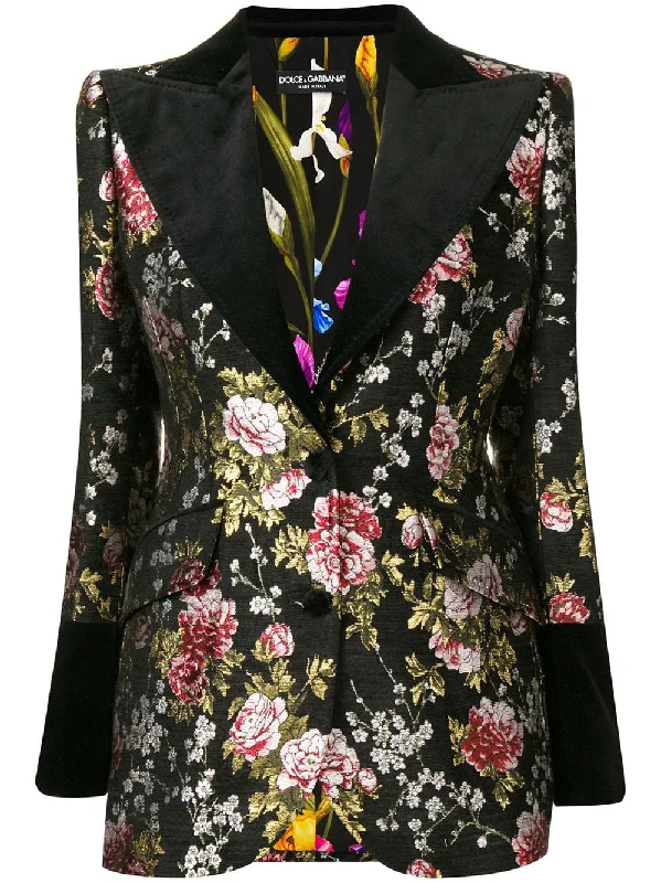 floral embroidered blazer Women's Navy Jacket