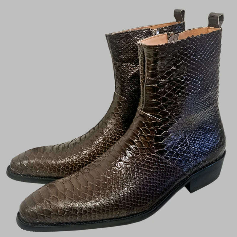 Luxury Men Mid-Calf Boots High Grade Python Print Shoes Casual Mens Dress Boots Winter Leather Chelsea Boots Shoes Men