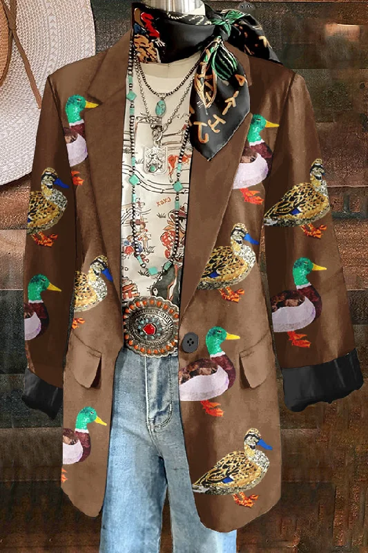 Shiny Camping Duck Print Blazer Women's Classic Blazer