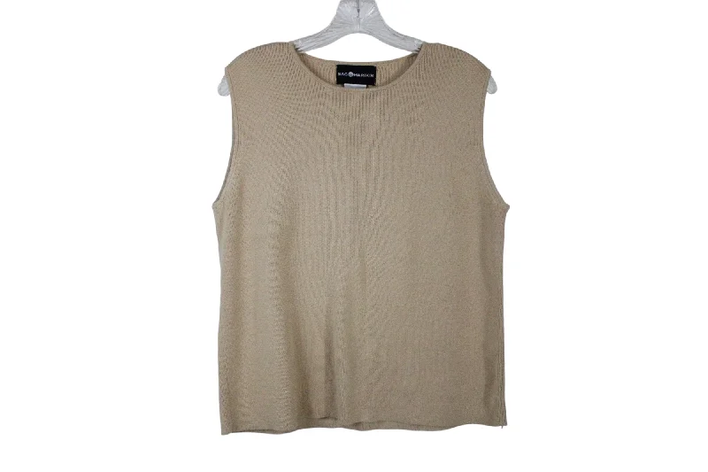 Sag Harbor Tan Knit Sweater Vest | L Zippered Front Buttoned Front Snap Front