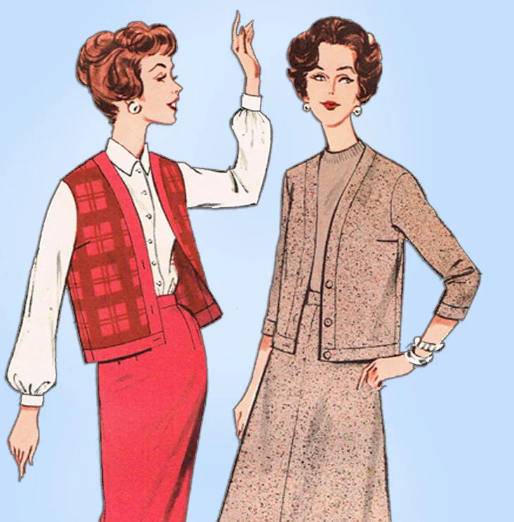 1960s Vintage Butterick Sewing Pattern 9106 Uncut Skirt & Cardigan Jacket Sz 32B Wool Fabric Cashmere Fabric Tweed Fabric