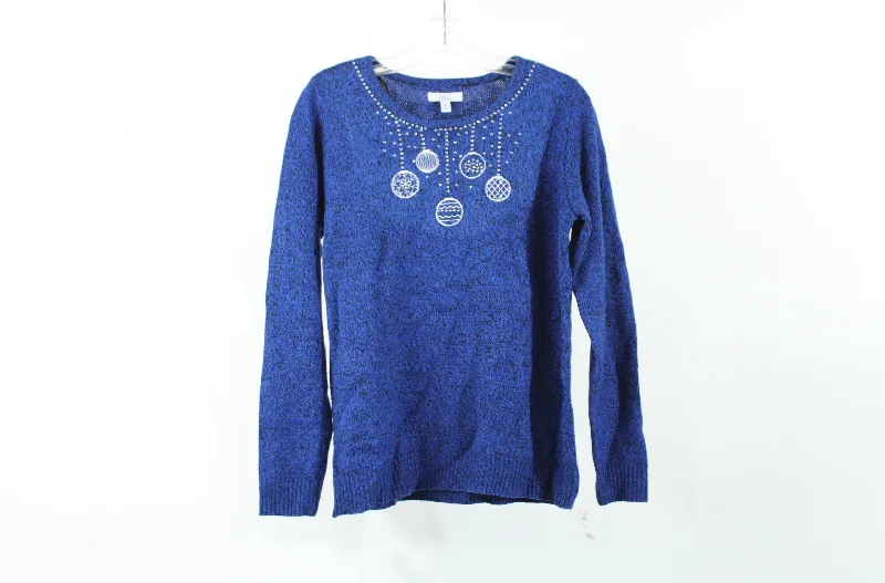 Croft & Barrow Blue Ornament Sweater | M Zippered Front Buttoned Front Snap Front