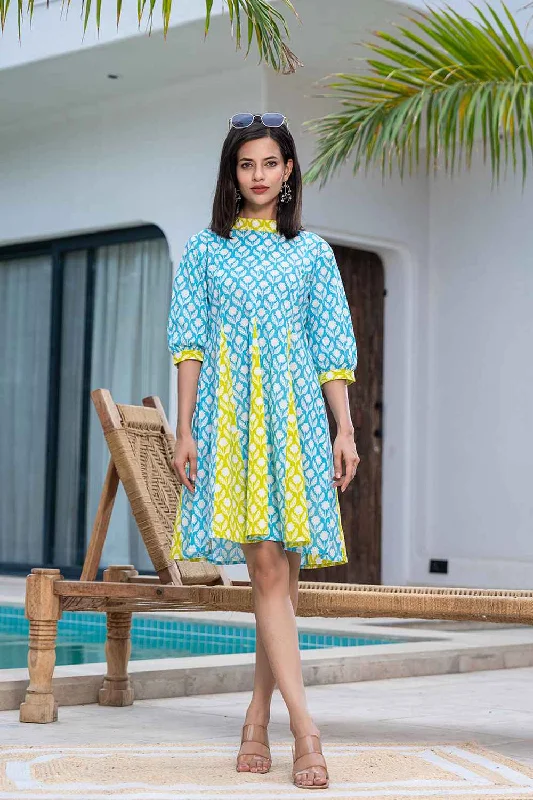 Blue Floral Print Pure Cotton Dress