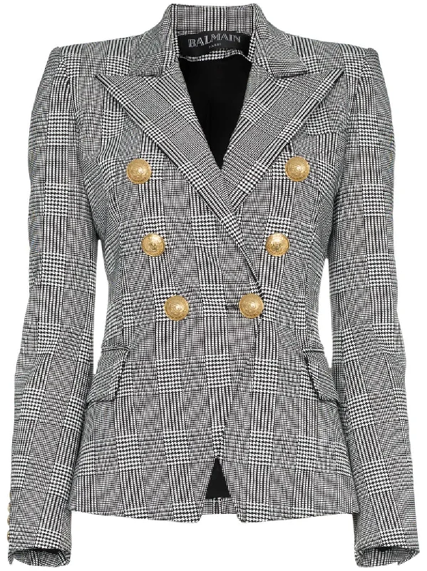 prince of wales tweed cotton blend blazer Women's Classic Blazer