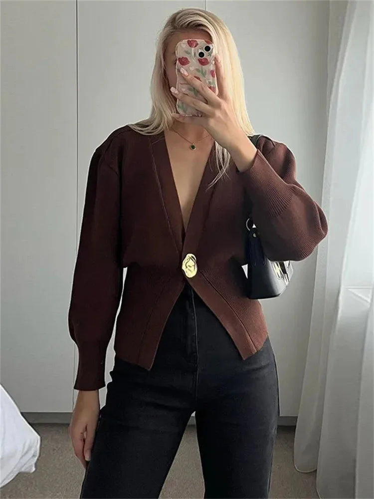 Advbridge Knitwear V-Neck Cardigan Coat For Women Long Sleeve Fashion Autumn 2024 Elegant Cropped Outwear Knit Women's Cardigan Top Satin Blend Silk Blend Wool Blend