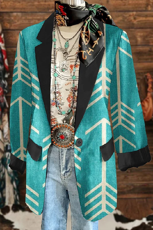 Western Turquoise Arrow Print Blazer Women's Casual Suit