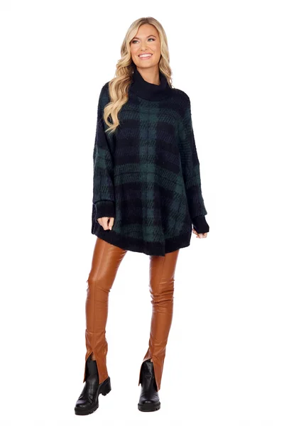 Carla Plaid Sweater in Green by Mudpie Ribbed Striped Patterned