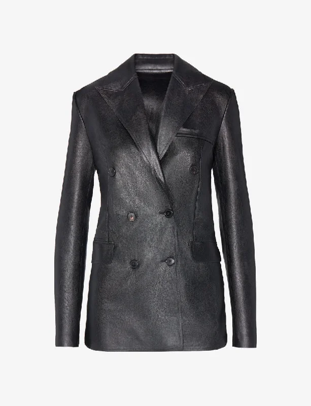 Faux Leather Double-Breasted Jacket Hooded Jacket Caped Jacket Shawl Collar Jacket