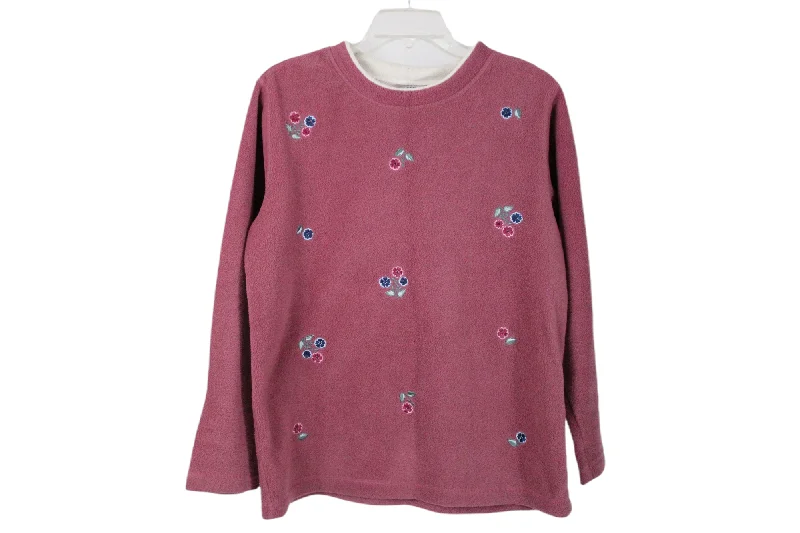 Ashley Cooper Pink Fleece Sweater | M Beaded Sweater Sequined Faux Fur