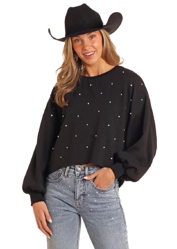 Women's Rock & Roll Rhinestone Pullover Black Sweater Machine Wash Dry Clean Hand Wash Women's Rock & Roll Rhinestone Pullover Black Sweater Machine Wash Dry Clean Hand Wash
