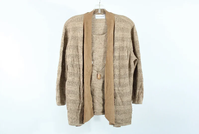 Alfred Dunner Brown Knit Sweater | L Welt Pockets Slit Pockets Flap Pockets