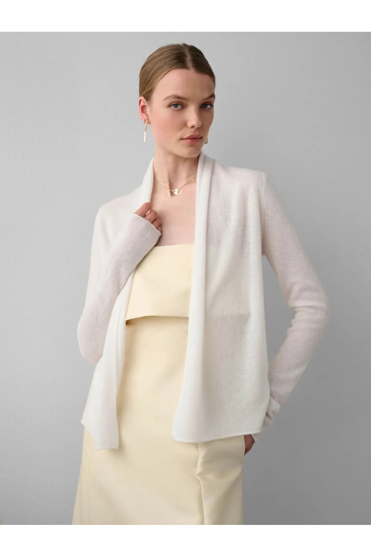 Winter White Mini Cashmere Cardigan Fleece Fabric Down Fabric Feather Fabric
