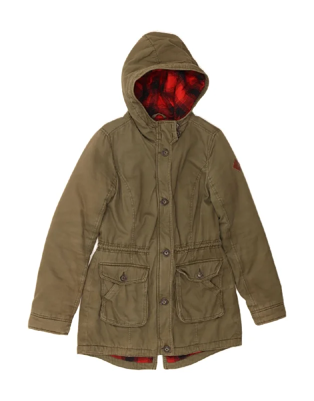 HOLLISTER Womens Hooded Parka Jacket UK 14 Medium Khaki Polyester Casual Everyday Parka Jacket HOLLISTER Womens Hooded Parka Jacket UK 14 Medium Khaki Polyester Casual Everyday Parka Jacket