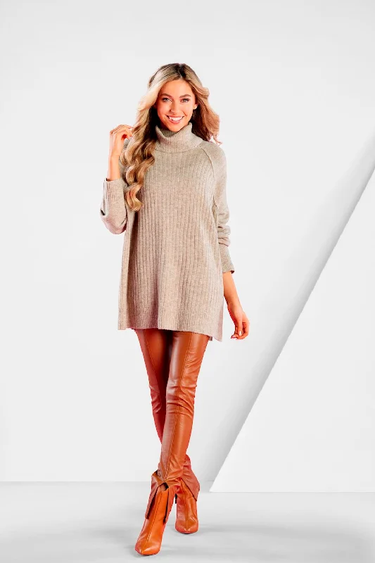Freddie Ribbed Sweater in Tan by Mudpie Welt Pockets Slit Pockets Flap Pockets