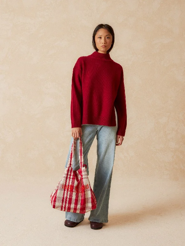 Knitted Sweater Perkins Collar Red Seamless Knitted Crochet