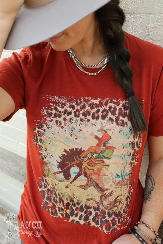 Leopard Bronc Rider T Shirt Hooded Caped Shawl Collar