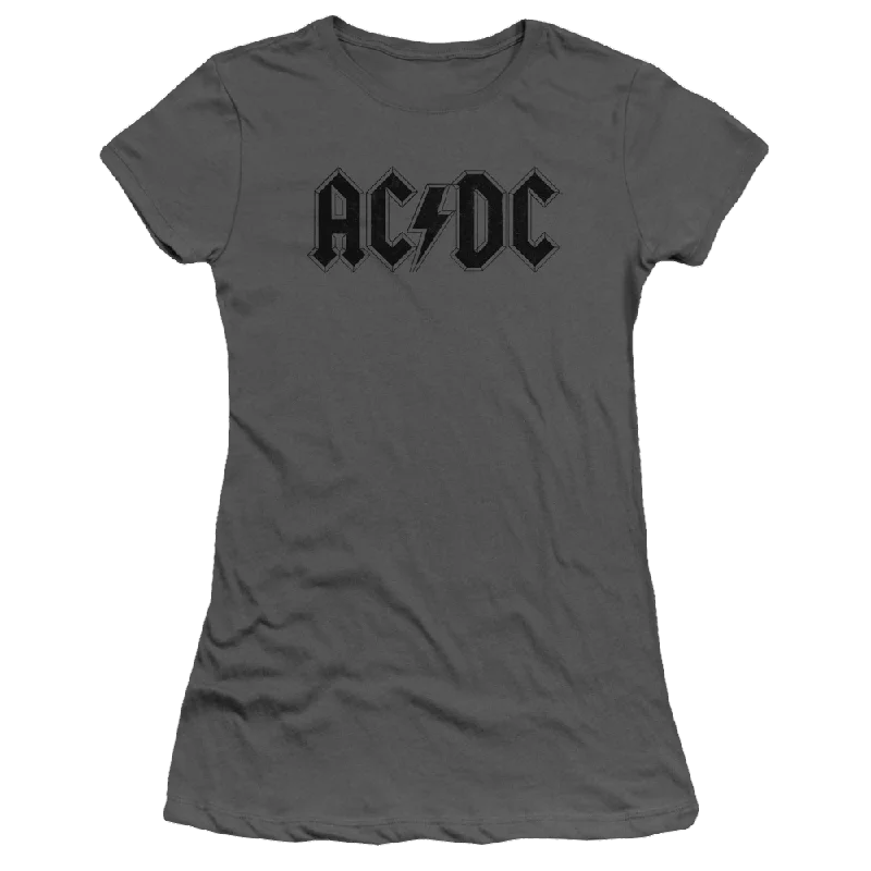 AC/DC Worn Logo - Juniors T-Shirt Spandex Blend Rayon Blend Denim Blend