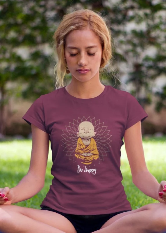 Be Happy Women Half Sleeve T-Shirt Collared T-Shirt Boat Neck A-Line