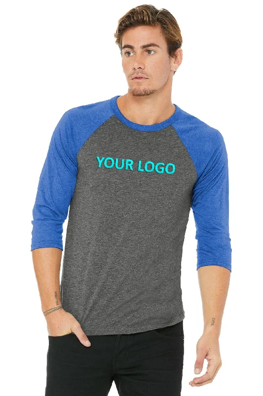 Bella Canvas Unisex 3/4-Sleeve Baseball T-Shirt, Grey/ True Royal Seamless Knitted Crochet