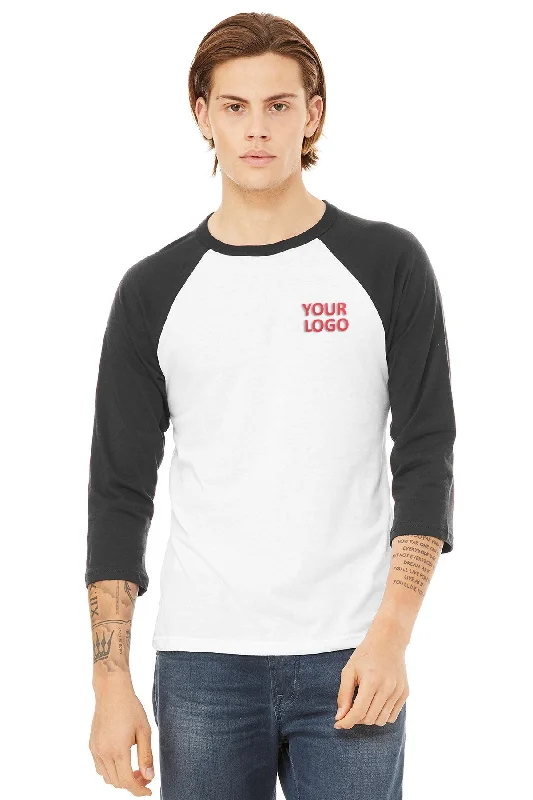 Bella Canvas Unisex 3/4-Sleeve Baseball T-Shirt, White/ Asphalt Anti-Pilling Machine Wash Handmade