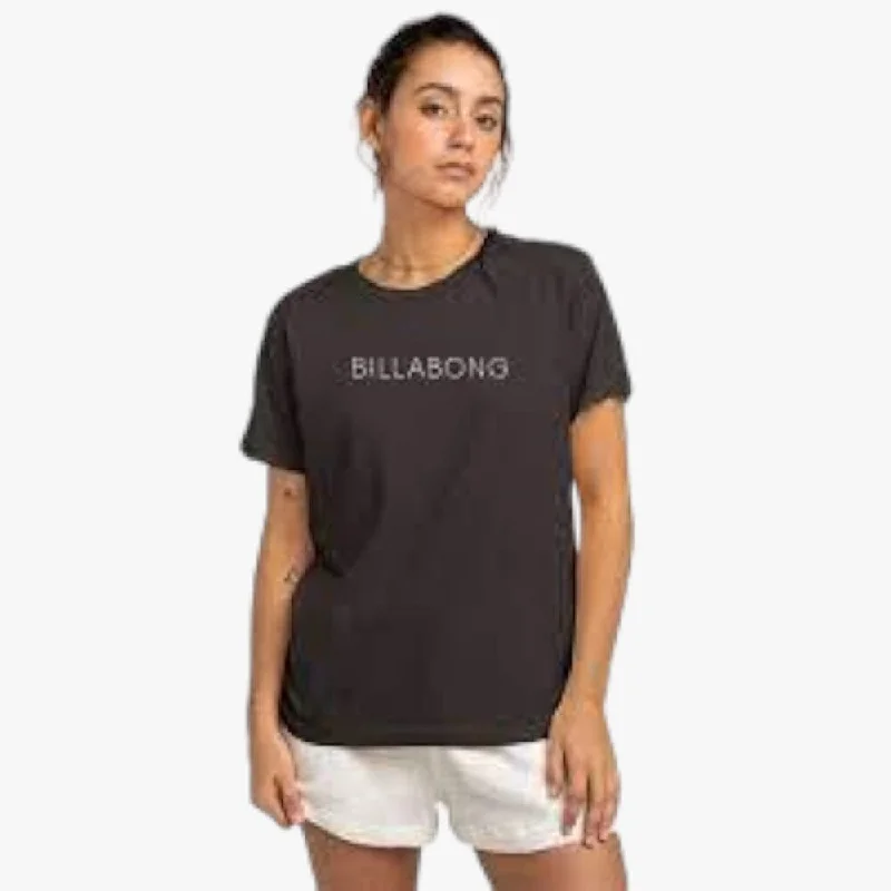 Billabong Womens Long Island Short Sleeve Tee Off Black Mesh Canvas Denim