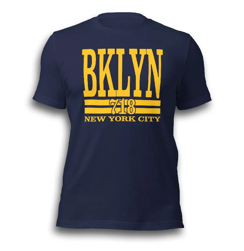 BKLYN 718 NEW YORK CITY NAVY UNISEX T-SHIRT Mesh Blend Leather Blend Suede Blend