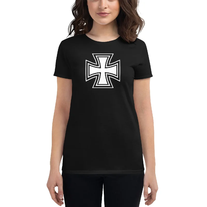 Black and White Occult Biker Cross Symbol Women's Short Sleeve Babydoll T-shirt Terry Blend Velvet Blend Canvas Blend