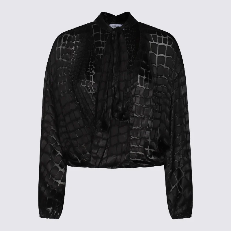 Blumarine Shirts Black Ribbed Striped Patterned