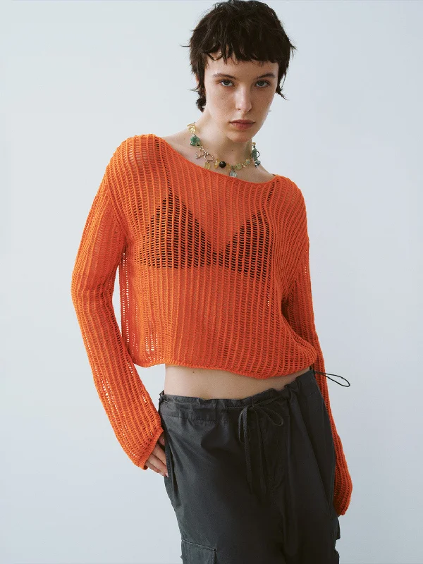 Boat Neck Knitted T-Shirt Welt Pockets Slit Pockets Flap Pockets