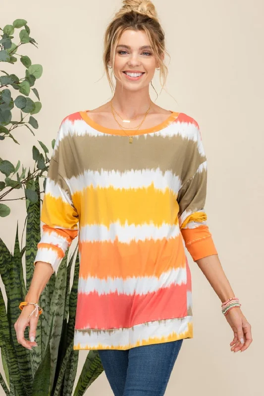 Celeste Striped Long Sleeve T-Shirt Satin Fabric Silk Fabric Chiffon Fabric
