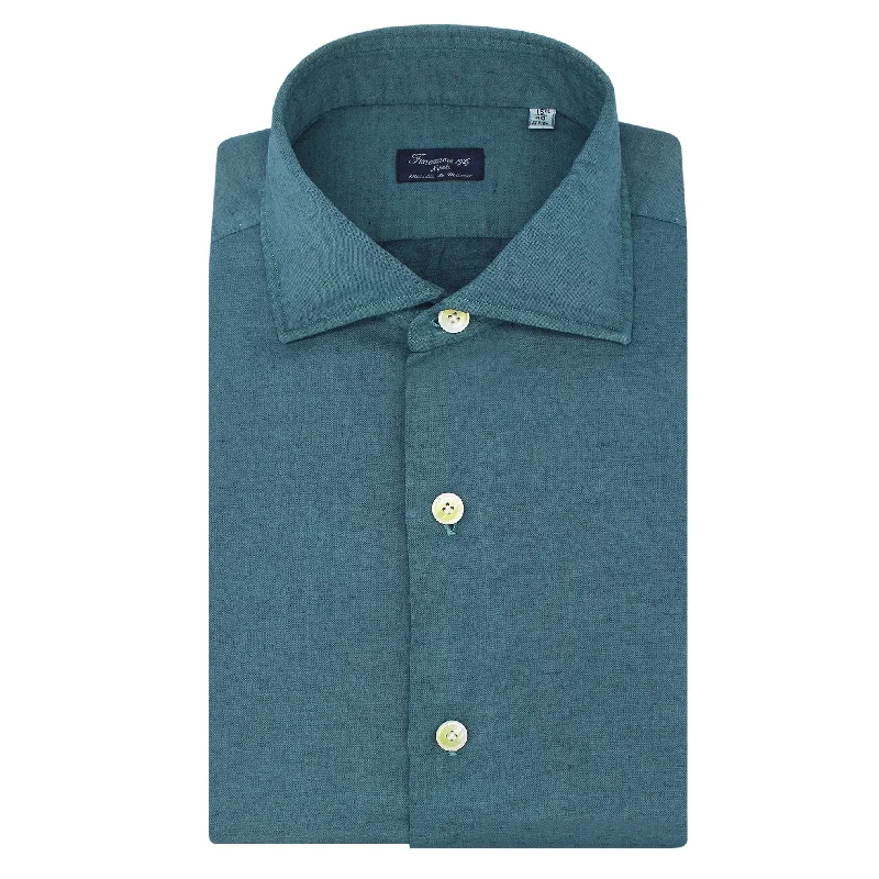 Classic regular Napoli cashmere and dark green cotton shirt. Carlo Riva Rayon Velvet Corduroy