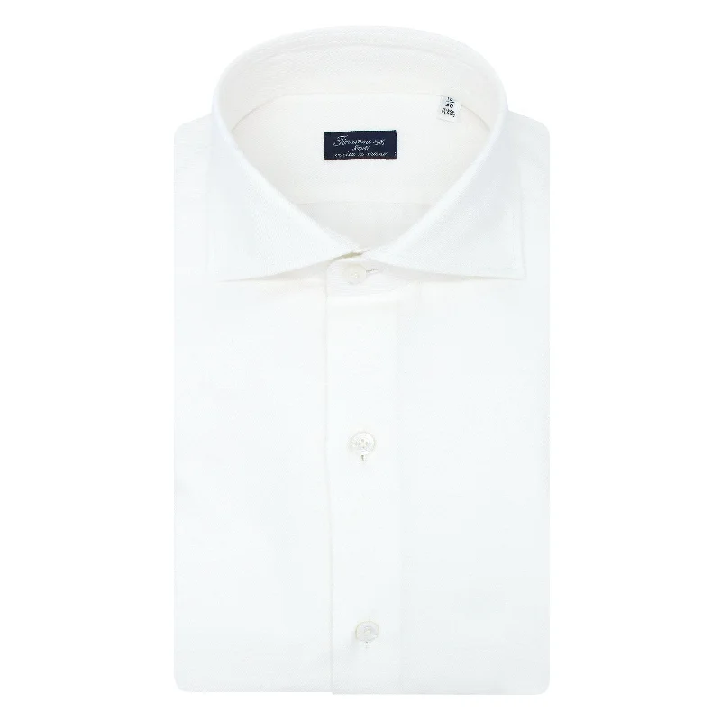 Classic white Napoli shirt in cotton and silk. Carlo Riva fabric Polka Dot Checkered Tartan