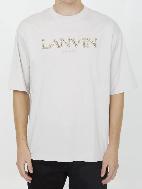 Cotton T-shirt With Logo Notch Collar Peter Pan Collar Cowl Neck