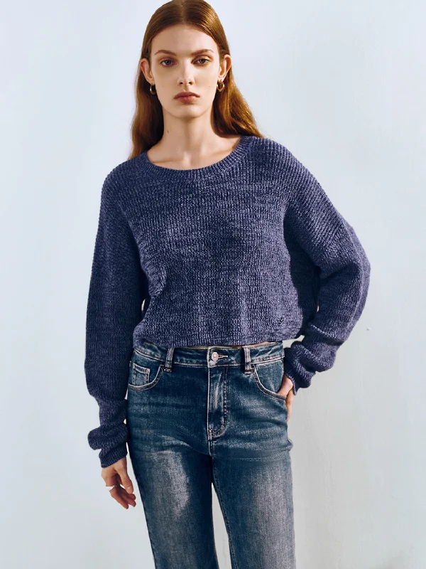 Crew Neck Loose Knitted T-Shirt Sequined Glittery Shiny