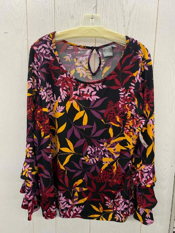 Daisy Fuentes Black Womens Size XL Shirt Silk Blend Satin Velvet