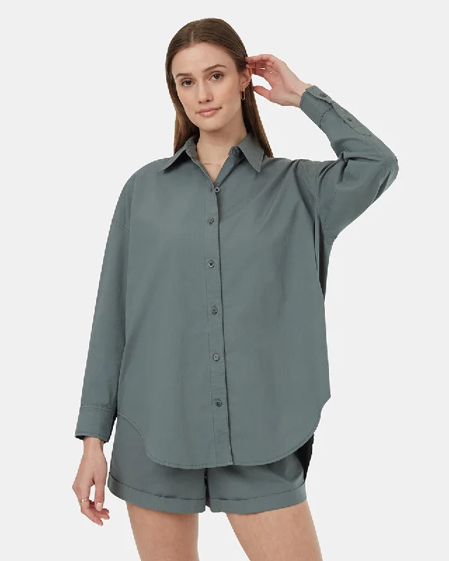 EcoStretch Cotton Oversized Shirt Hooded Caped Shawl Collar