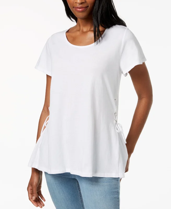 Flutter-Sleeve Lace-Up T-Shirt Layered Multi-layer Single Layer