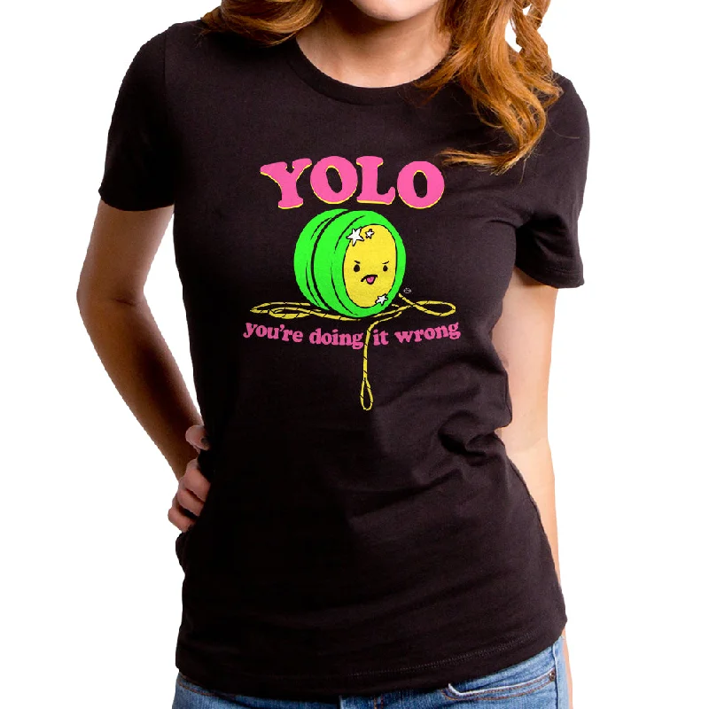 Doing YOLO Wrong Women's T-Shirt Notch Collar Peter Pan Collar Cowl Neck