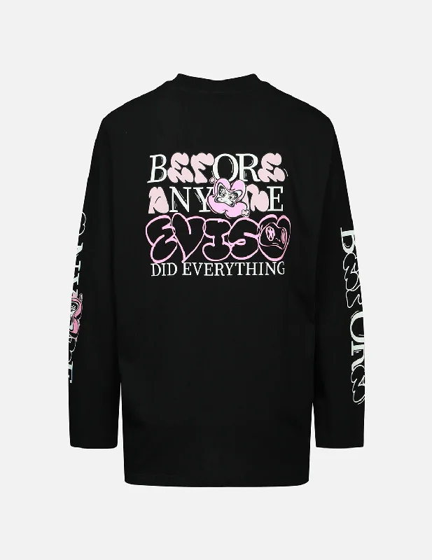 Graffiti Daruma Slogan Print Long-sleeve T-Shirt Graphic Embroidered Appliqued