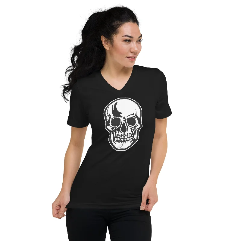 Halloween Oddities Human Skull Short Sleeve V-Neck T-Shirt Notch Collar Peter Pan Collar Cowl Neck Halloween Oddities Human Skull Short Sleeve V-Neck T-Shirt Notch Collar Peter Pan Collar Cowl Neck