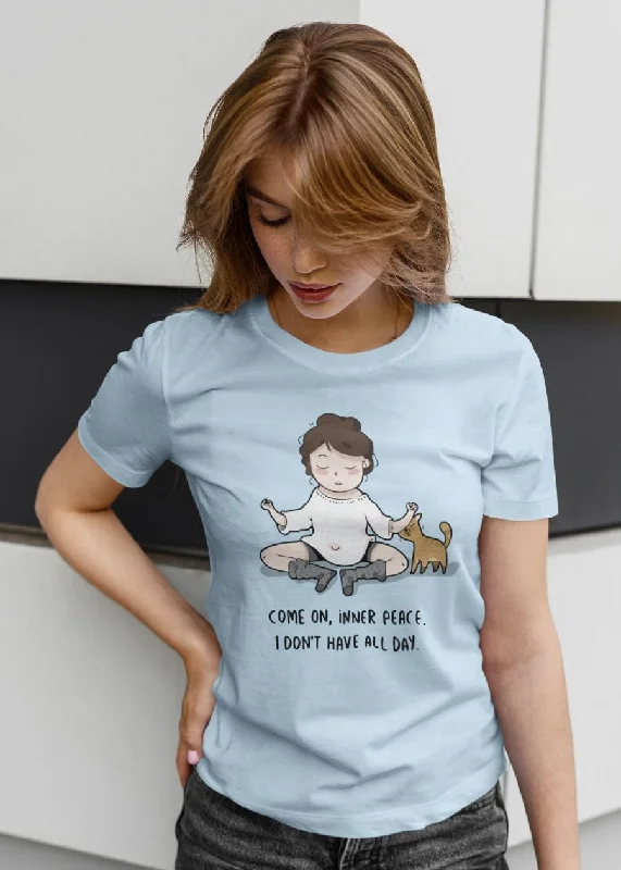Inner Peace Women Half Sleeve T-Shirt Collared Crew Neck Turtle Neck