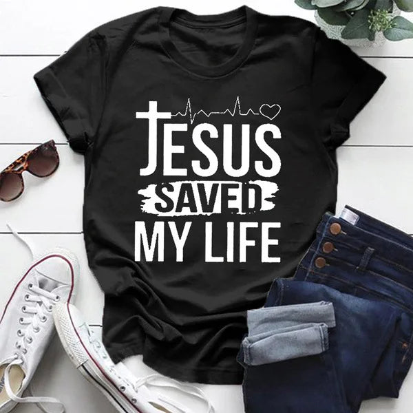 Jesus Save My Life Print Women’s T-Shirt Lace Blend Ribbed Blend Corduroy Blend