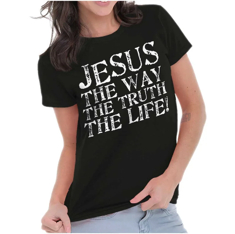 Jesus The Way The Truth The Life Printed Missy Fit T-Shirt Sequined Glittery Shiny
