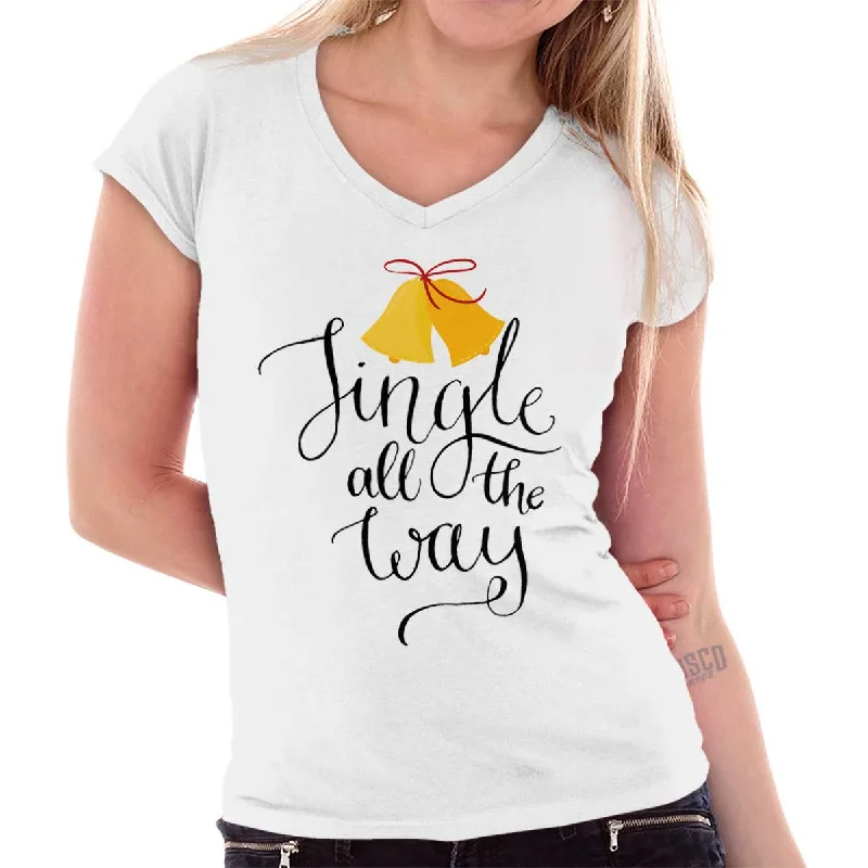 Jingle All The Way Junior Fit V-Neck T-Shirt Chenille Brocade Lace