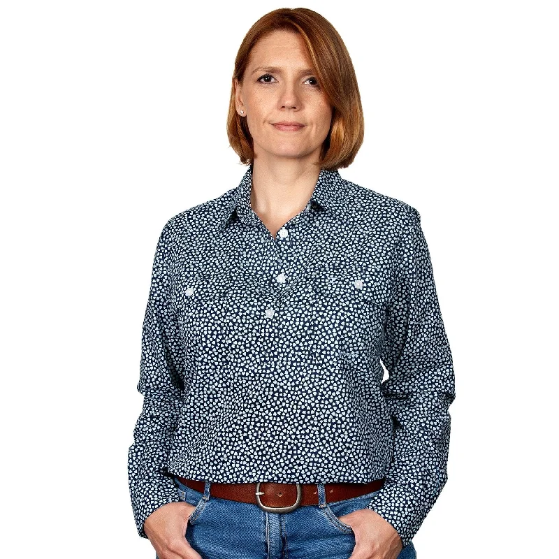 Just Country Womens Georgie Workshirt Mint Hearts Zippered Buttoned Snapped