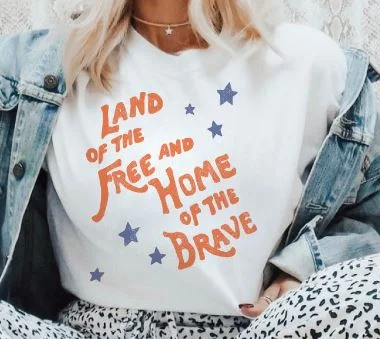 LAND OF THE FREE HOME OF THE BRAVE T SHIRT V-Neck T-Shirt Long Sleeve Cotton