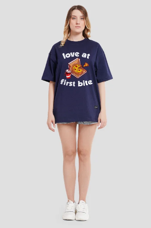 Love At First Bite Navy Blue Printed T-Shirt Collared Crew Neck Turtle Neck