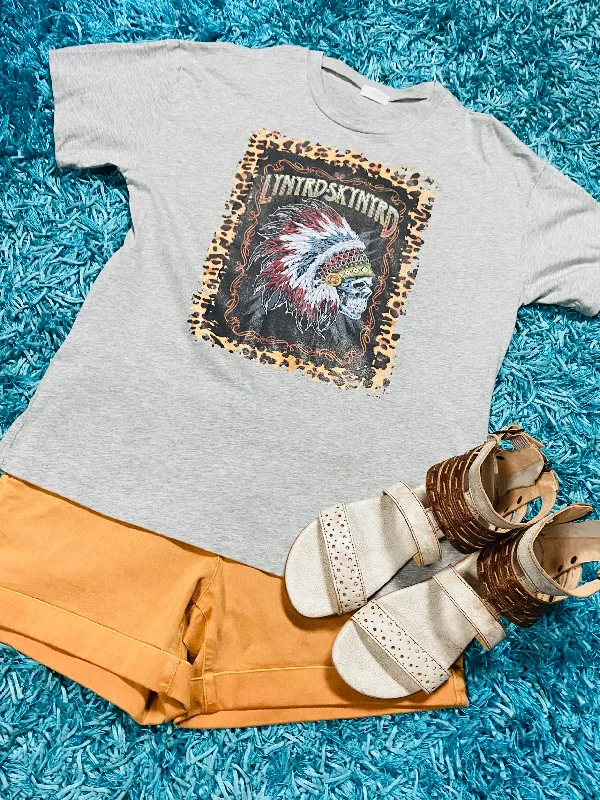 Lynyrd Skynyrd Grey T Shirt Mesh Blend Leather Blend Suede Blend